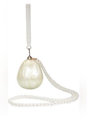 Pearl Egg Statement Formal Clutch Gold Bag Wristlet Shell wedding Cocktail New